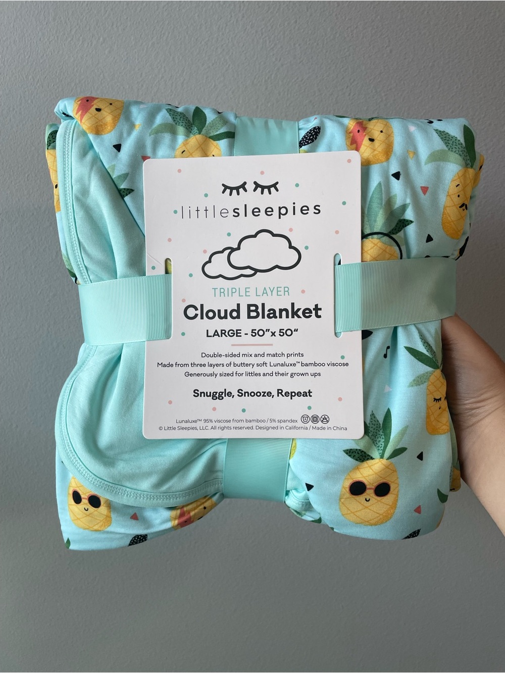 Little Sleepies Pineapple Jams Cloud Blanket - Large 50x50 Bamboo Blanket NEW